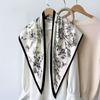 New High-end French Flower Print Triangle Scarf Old Money Wind Belt Fashion Headscarf Women's Imitation Silk Scarf