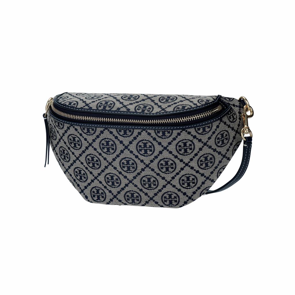 Tory Burch T Monogram Embossed Classic Logo Pattern Zipper Closure Cotton Waist Bag Women Waist Bag Navy-Blue 162094-405