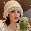 1PC Knitted Slimming Hat Oversized Fisherman Hat Fashionable Lace Elegant Trimmed Korean Bucket Warm 53-60cm
