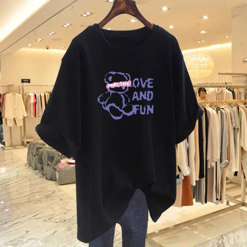 Loose letter printing pure cotton bear t-shirt top female cartoon summer new casual bottoming shirt short sleeve