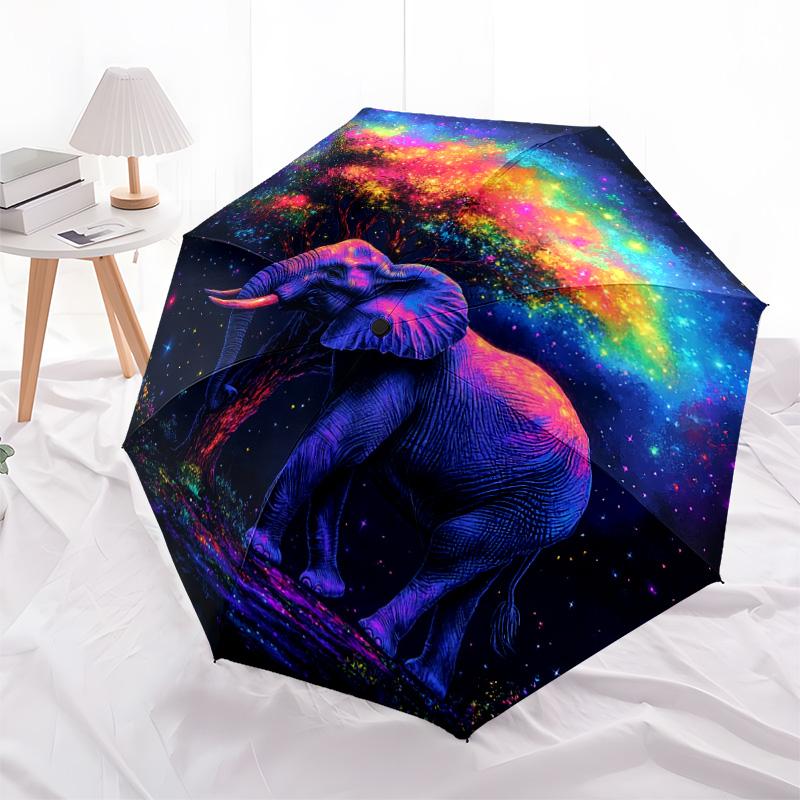 1 PC Automatic Folding Umbrella - Elephant Galaxy Pattern, Portable & Foldable Design with 8 Ribs, Christmas Birthday Gifts