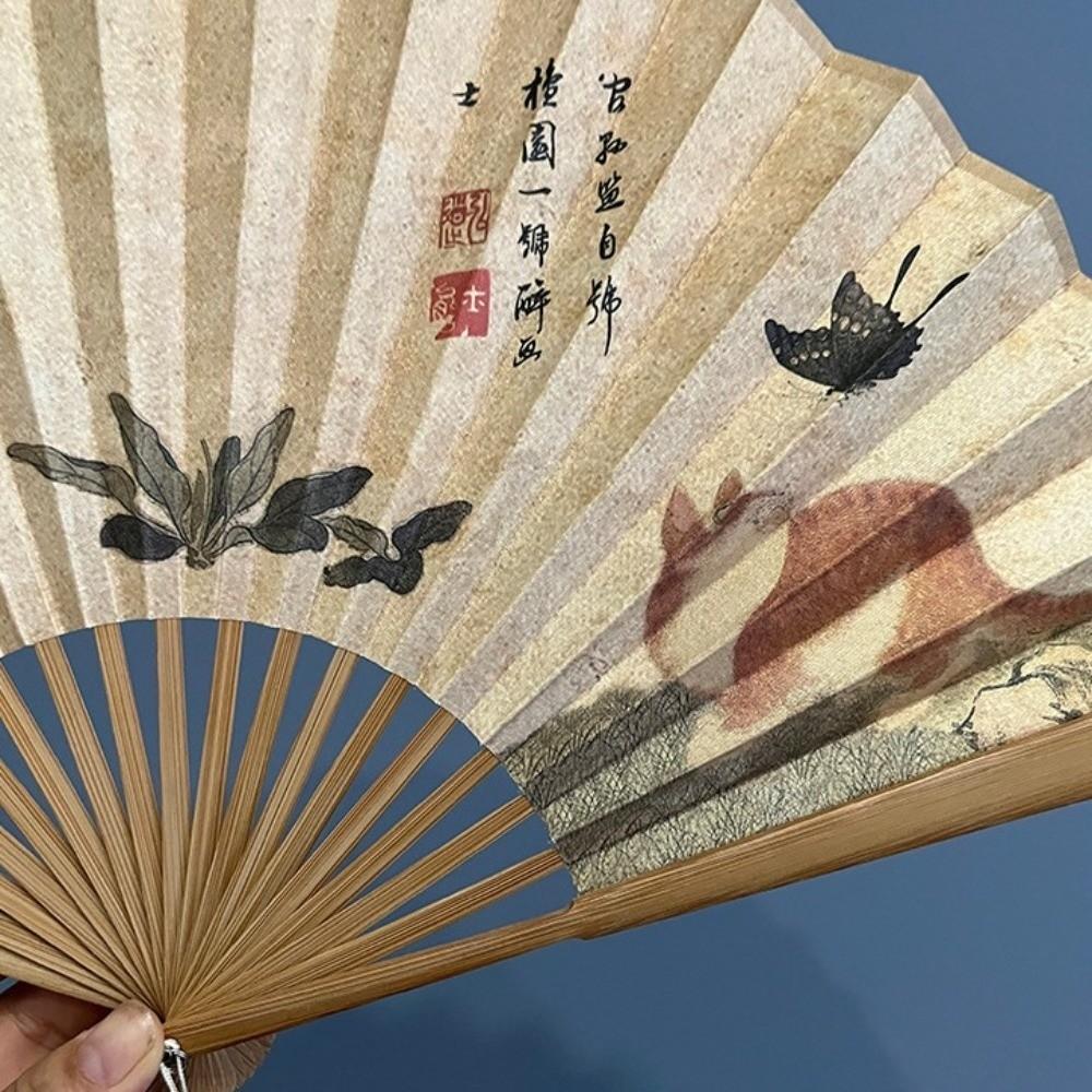 Double Sided Folding Hand Fan Bamboo Frame Retro Handheld Fan Summer Dance Fan  Hanfu Cheongsam