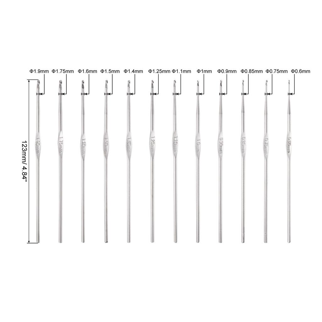 Uxcell 12/24/30pcs Stainless Steel Crochet Hook 0.5mm-3mm Knitting Needles Straight Crochet Hook for DIY Weave Sewing Tools