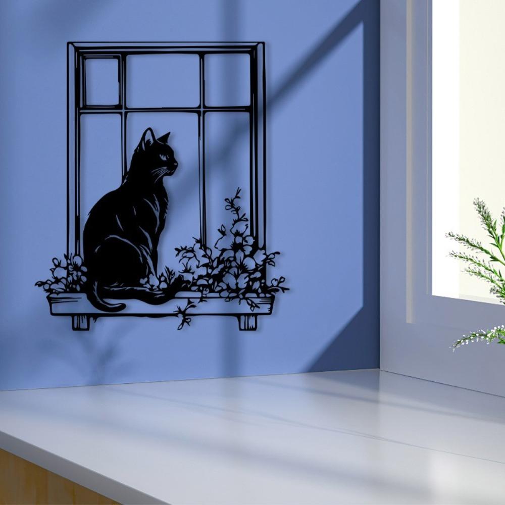 1pc Black Cat Metal Wall Art Sculpture Powder Coated Mural for Bedroom Halloween Gift Cat Lover