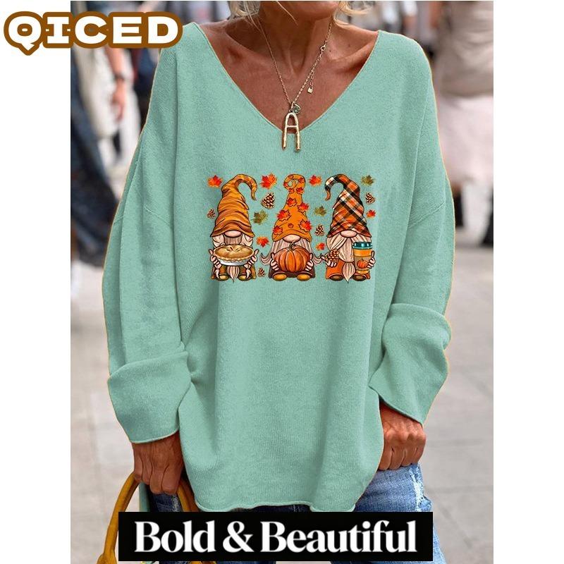 QICED Women's Fashion Casual Long Sleeve V-Neck Blouses & Shirts