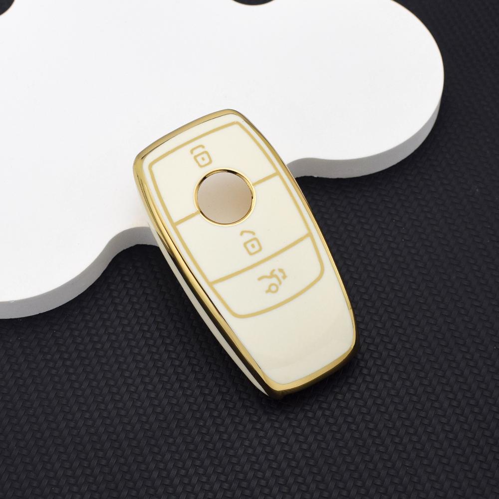 Car Key Case for Mercedes Benz S E Class GLC GLS GLB CLE CLA AMG - Soft TPU Golden Key Fob Cover for W177 W205 W213 W222 X167