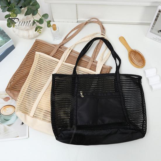 Beach Bag Large Capacity Summer Travel Mesh Tote Bag with Large Pocket Sand-proof Woven Shoulder Handbag