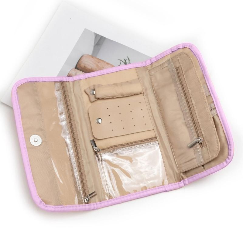 Schmuck-Reiseorganizer aus Polyester, rollbar, mehrlagig, Fächer für Ohrringe, Halsketten und Armbänder, für Zuhause und unterwegs