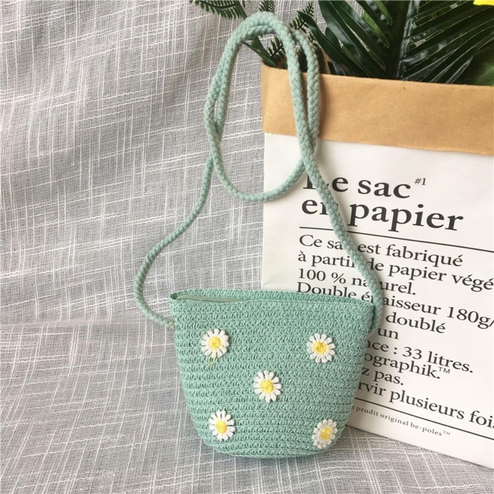 

Weave Design Flower Pattern Crossbody Bag Eco-Friendly Children Shoulder Bag Vacation зелёный