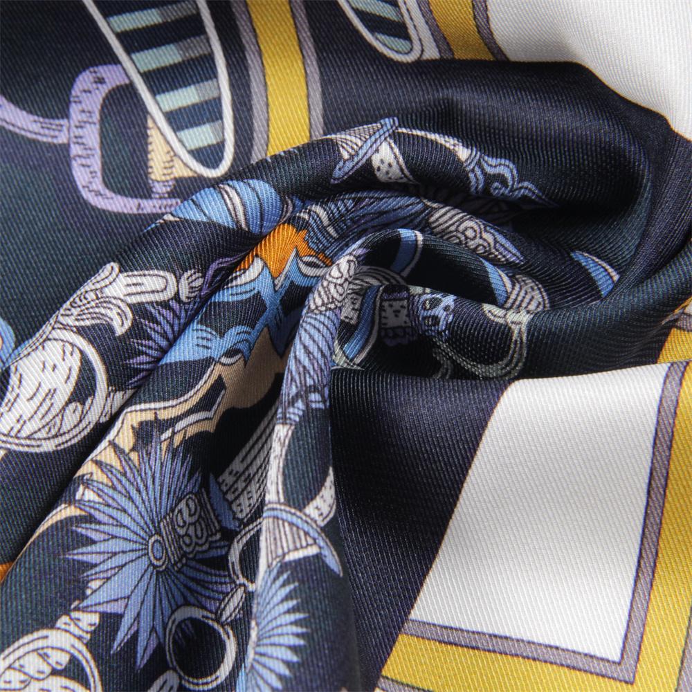 POBING Curled Twill Silk Scarf Women Saddle Bouquet Double Side Printed Square Scarves Wraps Echarpes Foulards Femme Hijabs 70CM
