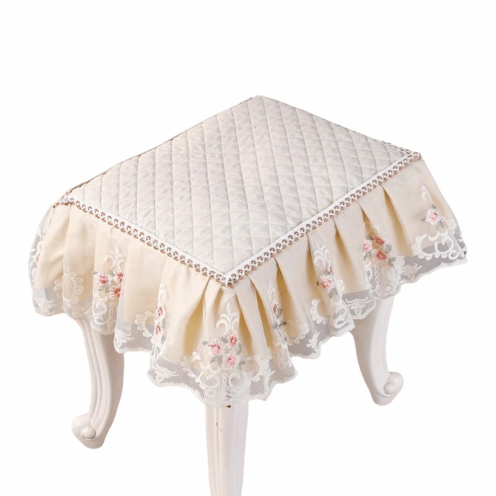 Floral Pattern Makeup Stool Cover Thick Floral Lace Edge Stool Cushion Cover Dust-proof Full-Coverage Seat Chair Slipcover
