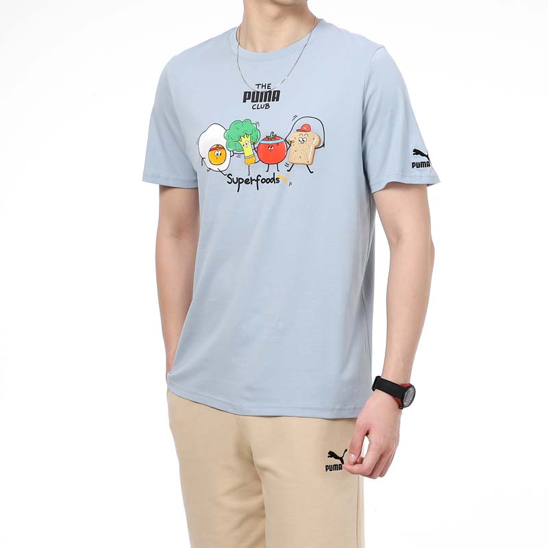 Puma American Retro Dopamine Print Sport Casual Loose Breathable Moisture-Wicking Round Neck Short Sleeve T-Shirt Men Tops Blue 533197-61