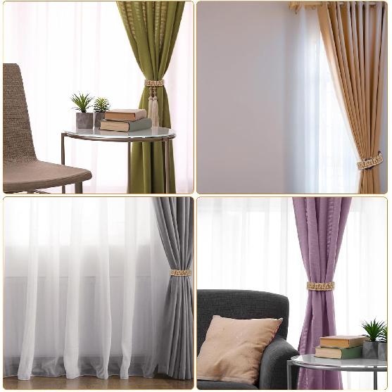 4 Pack Boho Braided Curtain Tiebacks, Farmhouse Rustic Curtain Tie Backs Handmade Light Weight Drapes Holdbacks Flexible Burlap Rope Tie for Home