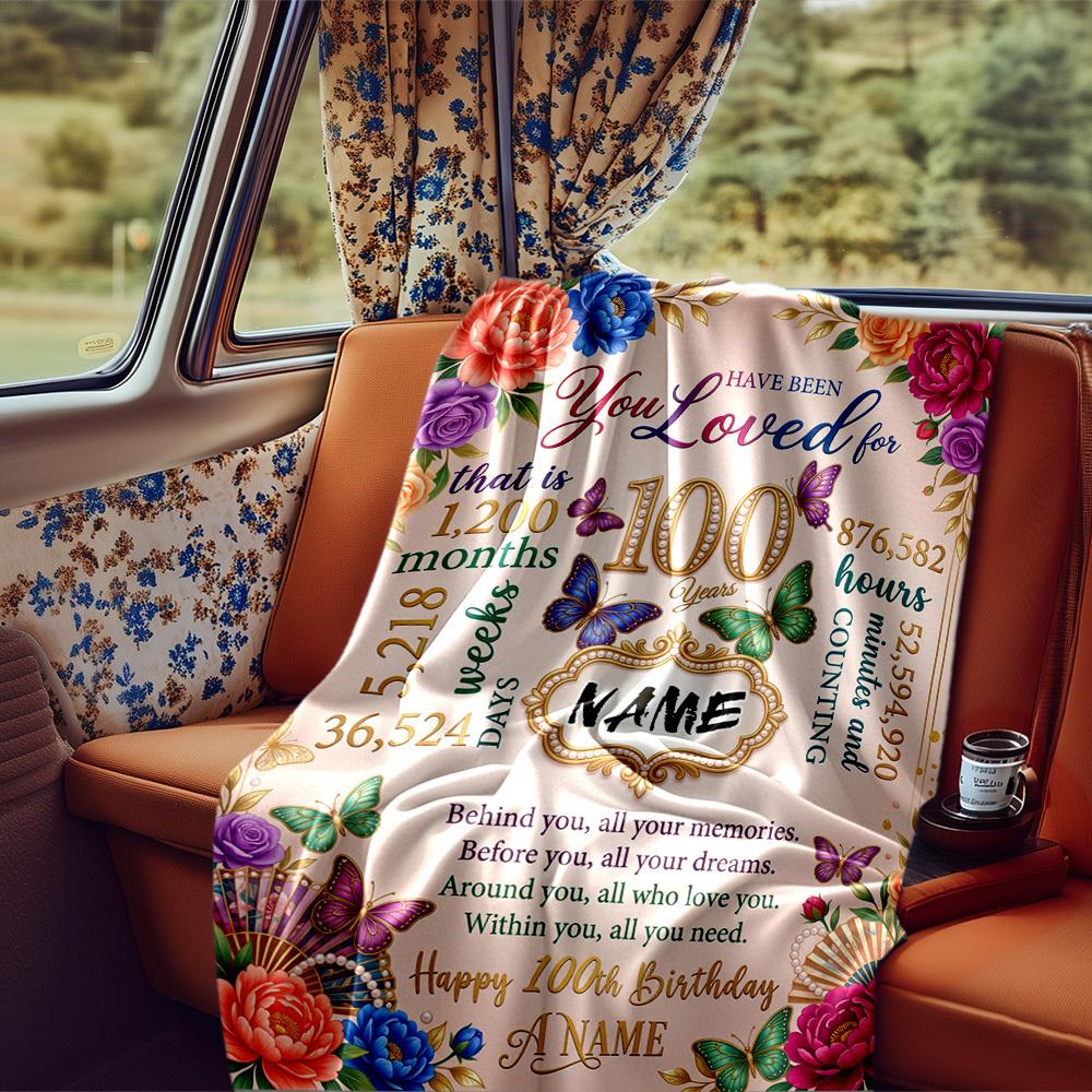 100Th Birthday Celebration Blanket Personalized Name Soft Comfortable Stylish Blanket Car Blanket Perfect For Travel Camping Outdoor Home Suitable For