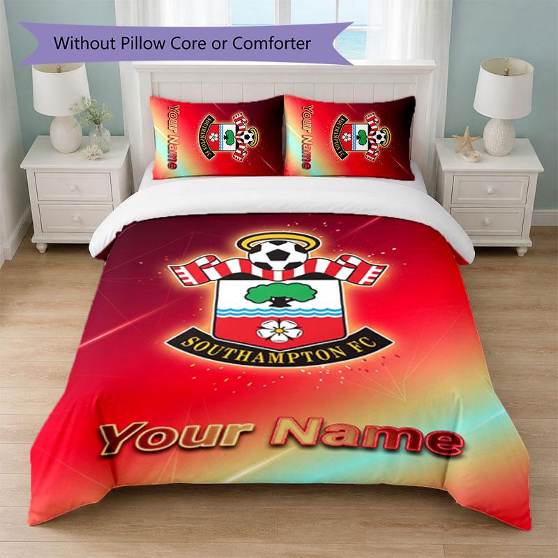 Southampton FC Custom Name Text Bedding Set 1 Duvet Cover+2 Pillowcases Soccer Logo Personalized Gift For Special Occasion Bedroom Decor