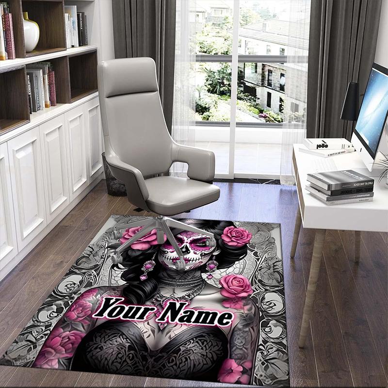 1PC Custom Name Day Dead Art Theme Floor Mat Ideal for Living Room, Game Rooms, Office, Bedroom,Floor Mat Playful Design