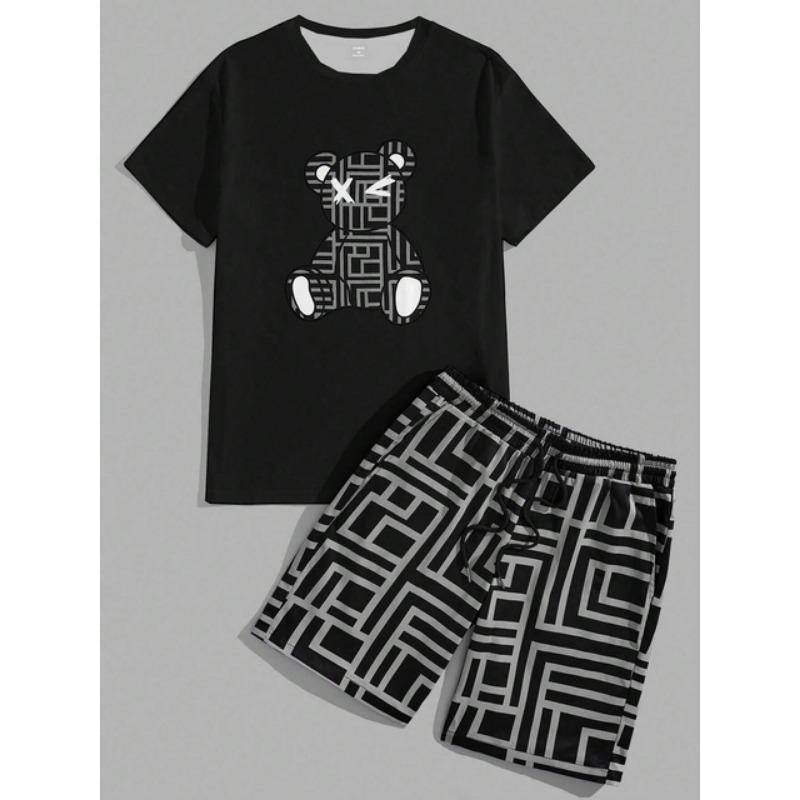 

3D Happy Bear Print 2-Piece Set Brand Luxury Men s Sports Suit Summer Harajuku Casual Short Sleeve O Neck TShirt Sport Shorts XL