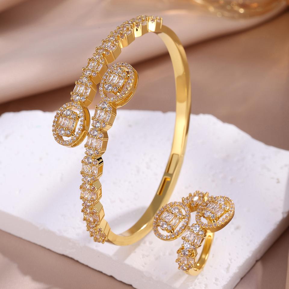 Classical Romantic Hollow Diamond Zircon Bracelet Ring Set Is Suitable For Traveling Parties, Banquet Matching
