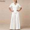 ZANZEA Blusa a Maniche Corte da Donna e Pantaloni a Gamba Larga Set Casual Due Pezzi