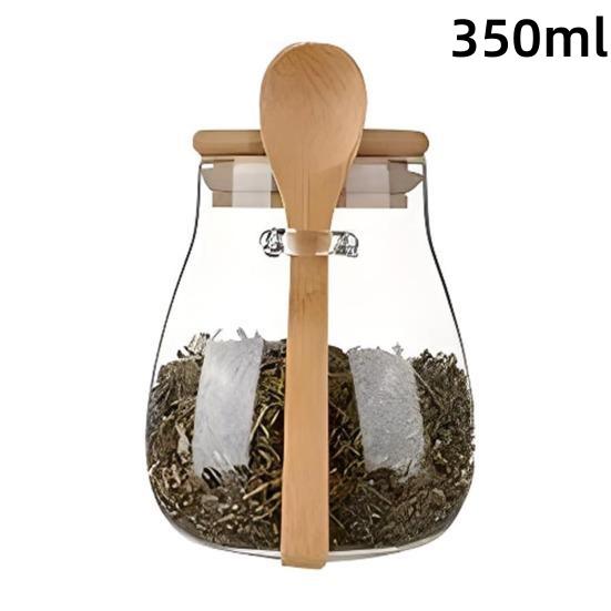 

Прозрачная стеклянная банка для хранения большой вместимости с ложкой, герметичный контейнер для закусок, круп, чая, бобов, органайзер для кладовой 350ml