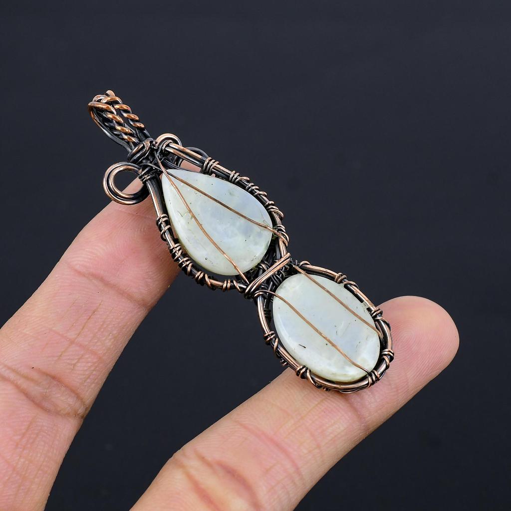 Moonstone 999 Copper Wire Wrapped Pendant, Handmade Gemstone Pendant, Gift For Mom Antique Jewelry