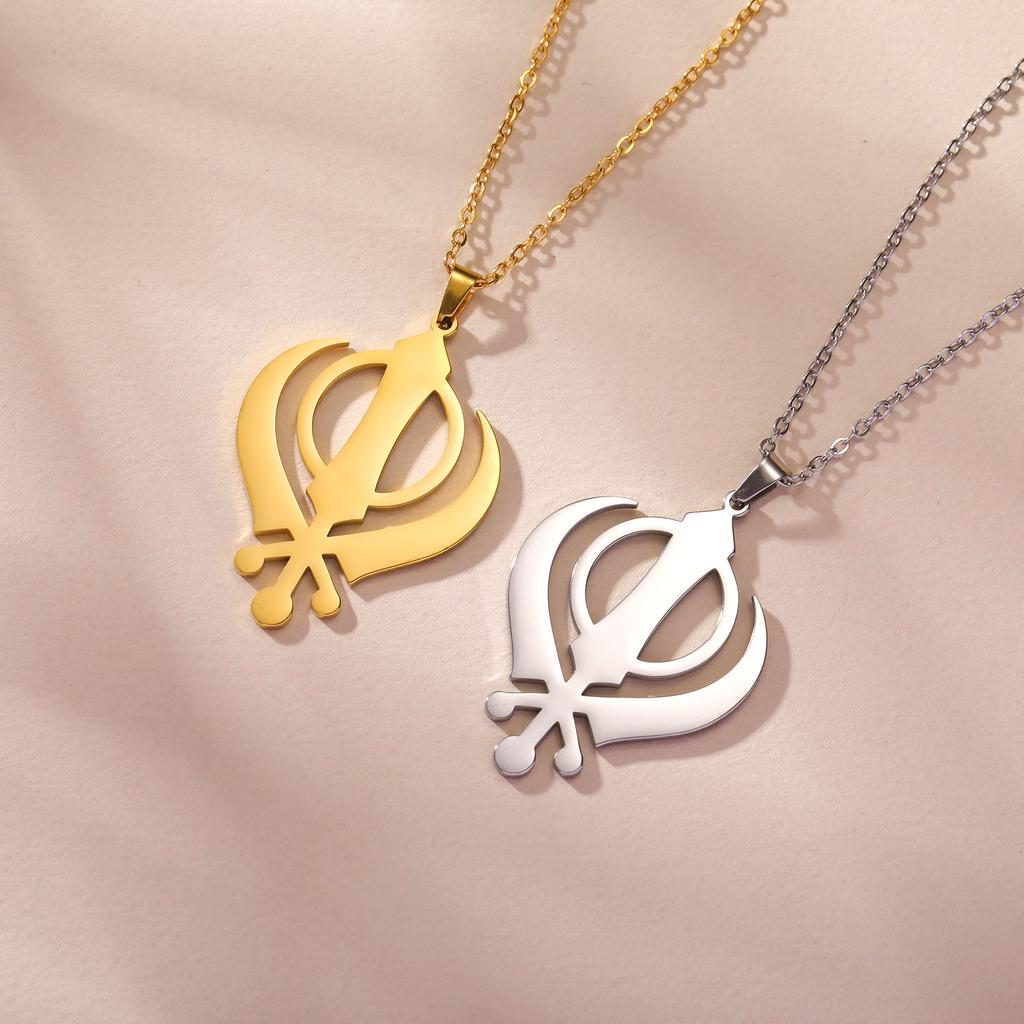 Lucktune Religiöse Sikhismus Symbol Halsketten für Damen Herren Edelstahl Sikh Khanda Glauben Amulett Anhänger Halskette Schmuck Geschenk