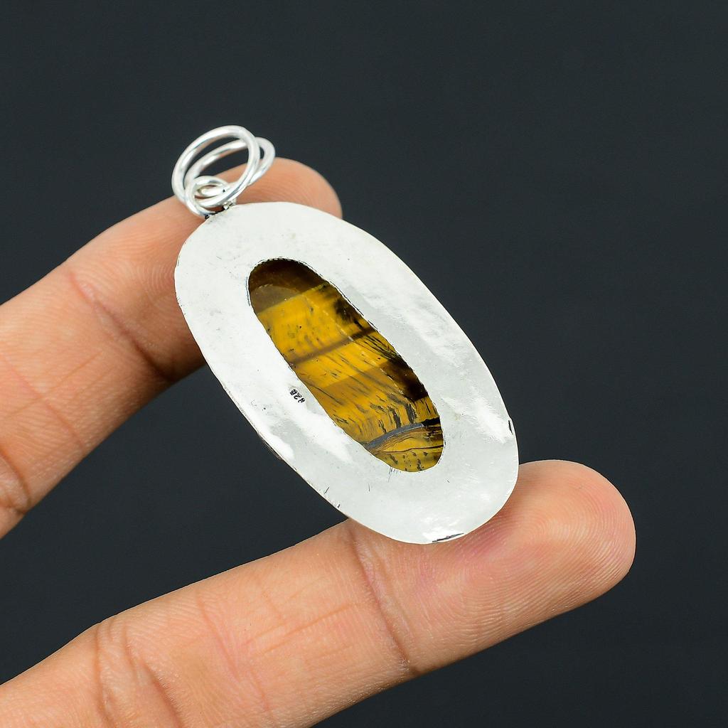 Tiger Eye Gemstone Wife Bezel Engagement New Pendant Jewelry 925 Sterling Silver
