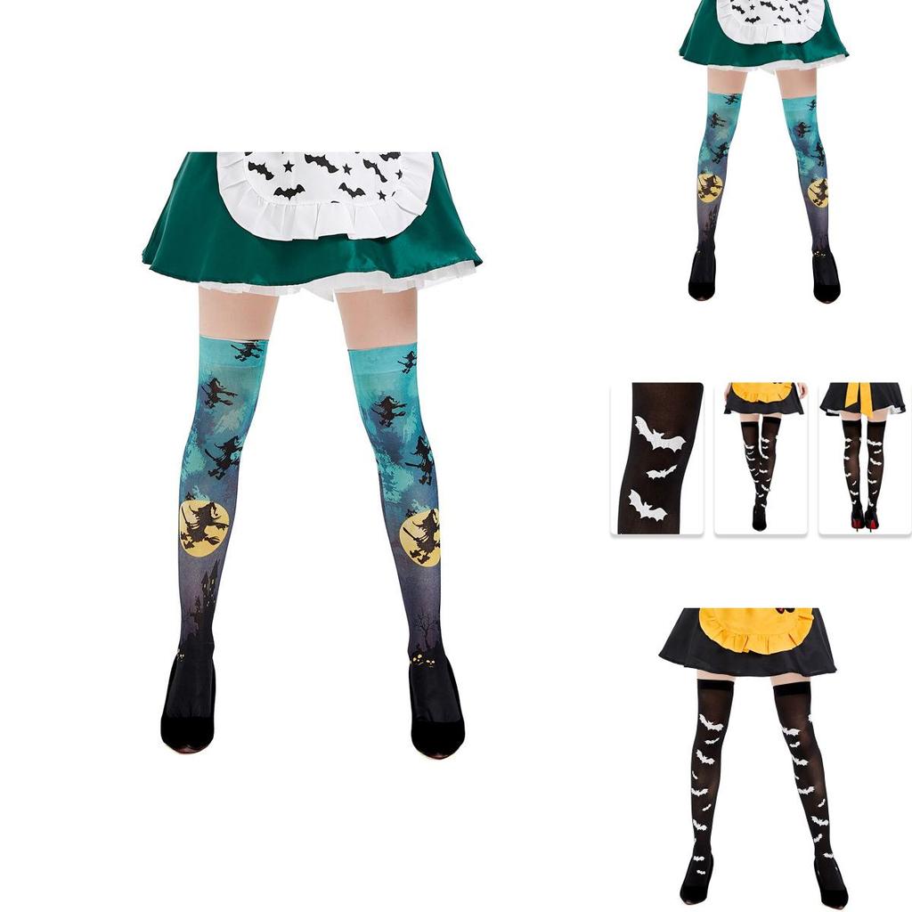 Halloween Costume Accessories Over The Knee Socks With Bat Print For Ladies