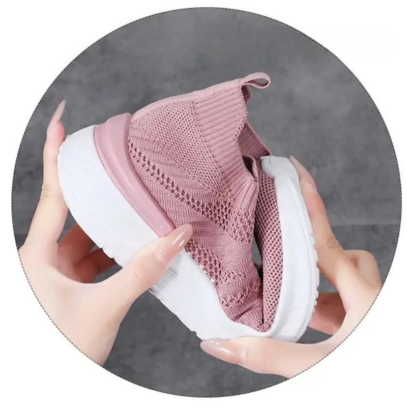 Breathable Mesh Women's Running Shoes Knitted Casual Sneakers Soft Walking Shoes Slip-on Flats Socks Shoes
