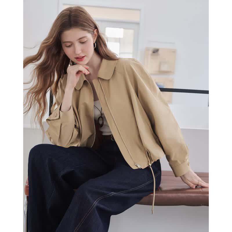 Women's Autumn Lapel Drawstring Short Trench Coat