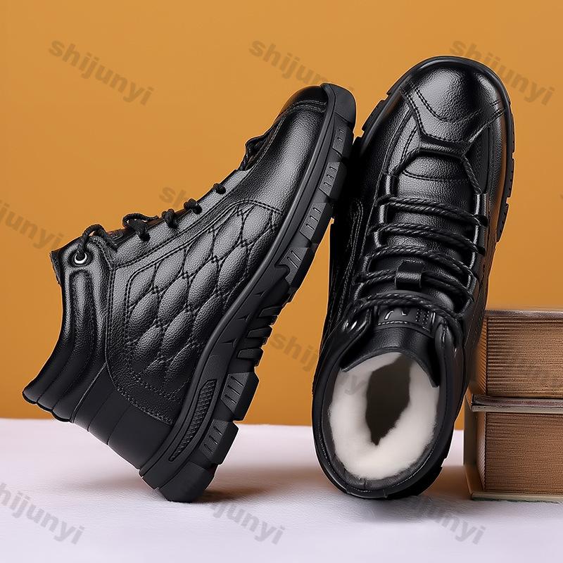 Mode Winter Leder Plateau Plus Samt Stiefel für Herren Mode Weichsohlige Lässige Herren Stiefeletten Luxus Designer Board Schuhe