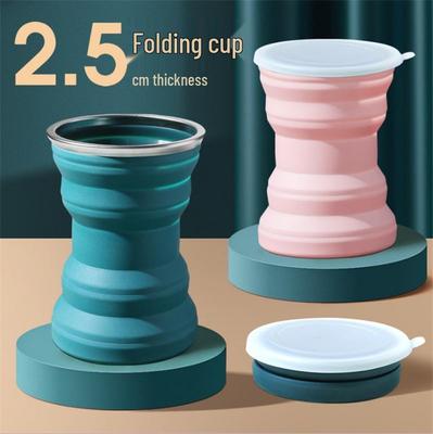 Taza plegable de silicona portátil con tapa para viajes y viajes de negocios