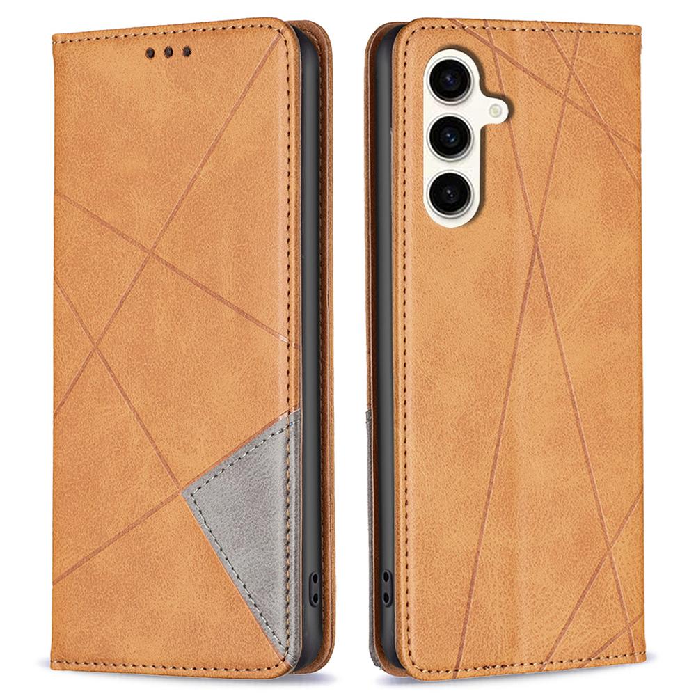 

For Samsung Galaxy S24 FE Case Card Slots Leather Phone Cover Rhombus Imprint Yellow