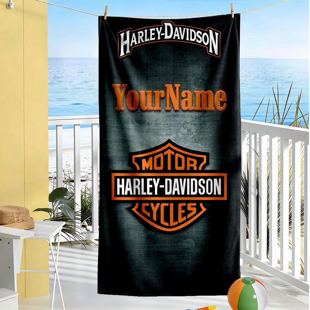 Harley-davidson Motosikletleri Özelleştirilebilir Yazı Plaj Havlusu Yumuşak Dayanıklı Hızlı Kuruyan