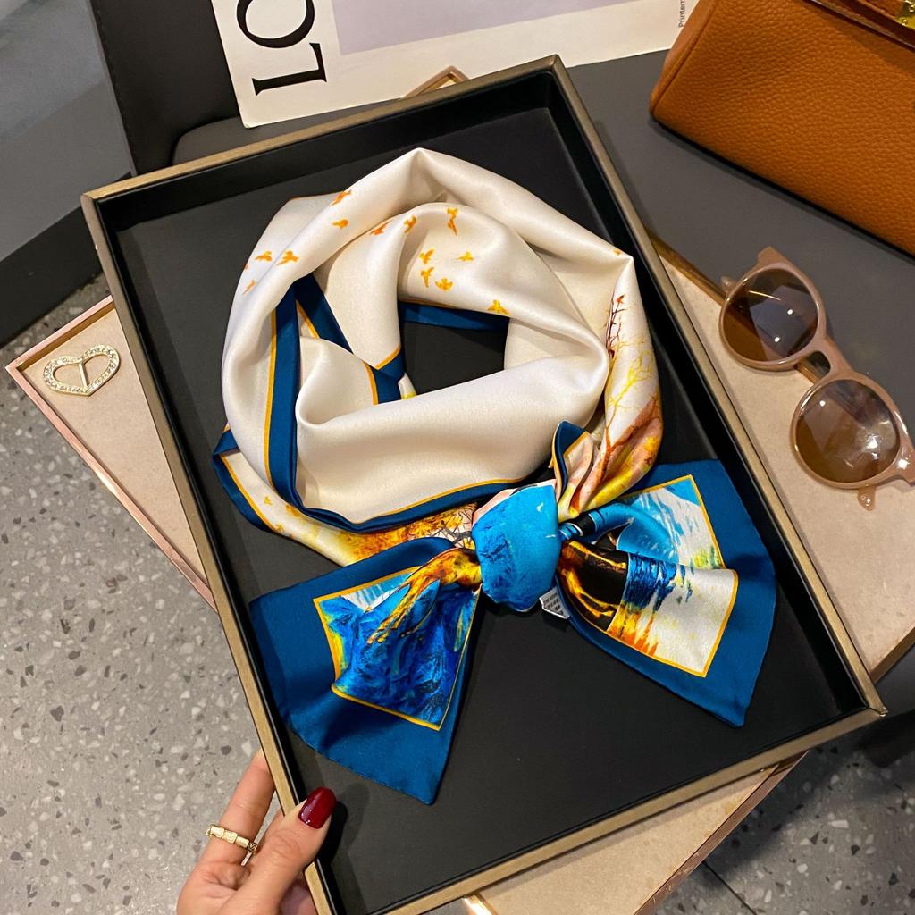 Luxury Summer Long Silk Scarf Female Animal Horse Print Thin Narrow Scarf Bag Hair Band Ribbon Scarfs Women Neckerchief