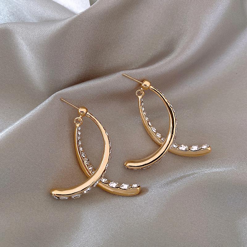 925 Silver Douyin Cross & Diamond Earrings: Front-Back Dynamic Twisted Fairy Design