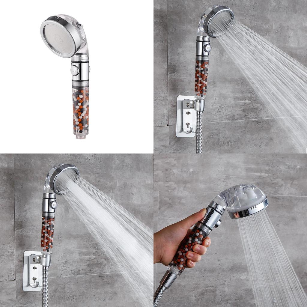 Shower Head Spa 3 Mode Button High Pressure Filter Balls Saving Water