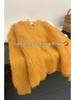 Women's Thickened Mohair Wool Cable Knit Pullover Sweater - Orange Collar, Soft & Cozy for Autumn/Winter