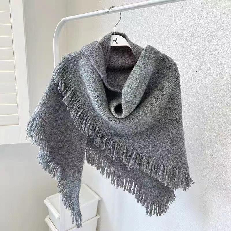 Elegant Women's Fringed Solid Color Cardigan Wool Shawl Multifunctional Autumn Winter New Arrival Best Scarf Mantle