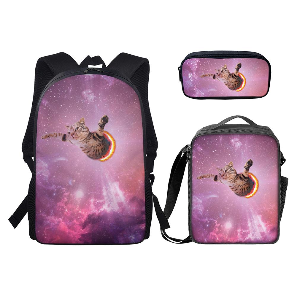 Classico Popolare Divertente Cielo Stellato Animale Stampa 3D Set da 3 pz Zaino per Studenti Zaino per Laptop Zaino Giornaliero Borsa Pranzo Astuccio