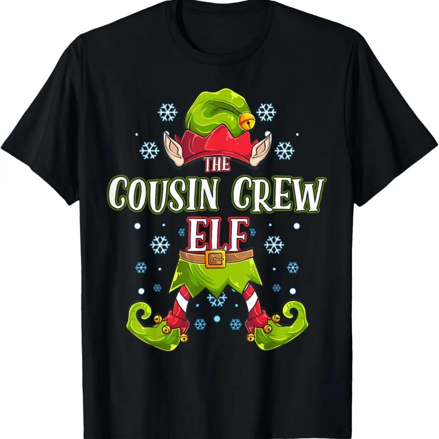 Cousin Crew Elf Matching Family Group Christmas Party T-Shirt S чёрный