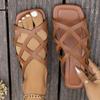 Slippers Woman New Summer Style Flip Flops Versatile Casual Sandals Solid Color Woven Flat Thong Soft Sole Women Slippers