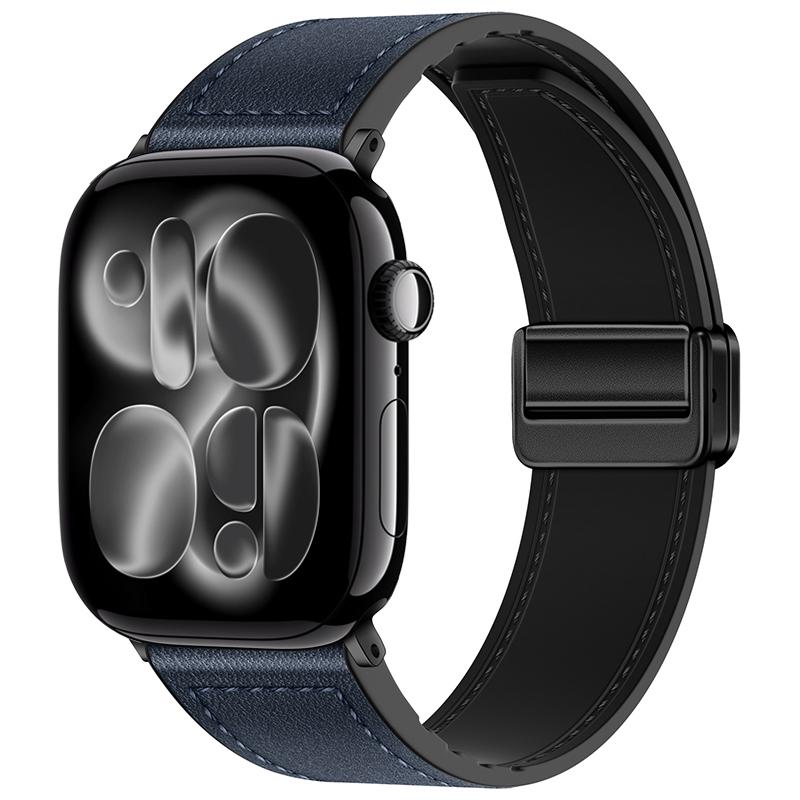 Silicone+Leather Strap for Apple Watch 11 10 42mm 46mm Ultra 3 49mm Magnetic Bracelet iWatch 9 8 7 6 5 SE3 45/41mm 40/44mm Band