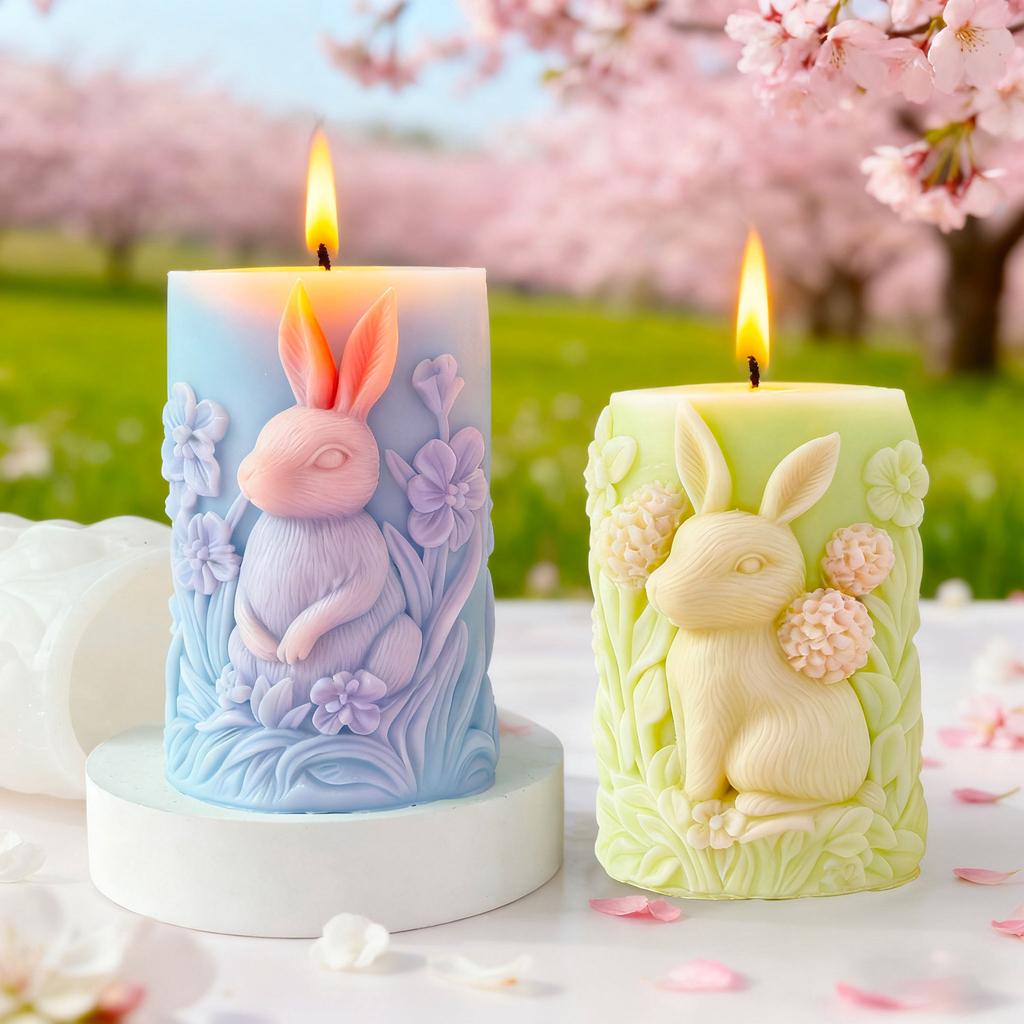 Animal Resin Candle Mold Food Grade Rabbit Relief Candle Mold Easter Bunny Silicone Mold Soy Wax Cylinder Mould For Home
