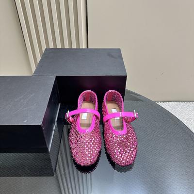 Spring and Summer Breathable Fishing Net Diamond-encrusted Patent Leather One-word Buckle with Round Head Low-top Shallow Mouth Mary Jane