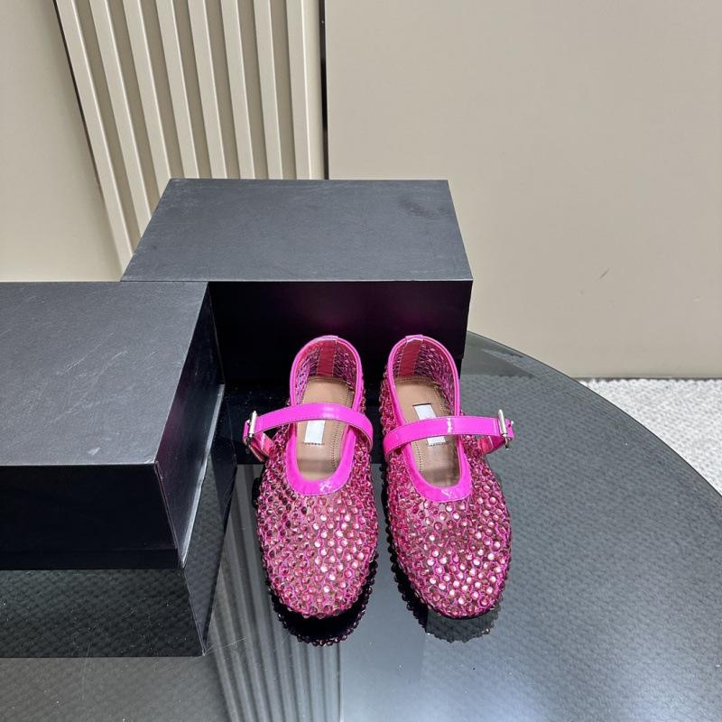 

Spring and summer breathable fishing net diamond-encrusted patent leather one-word buckle with round head low-top shallow mouth Mary Jane 40