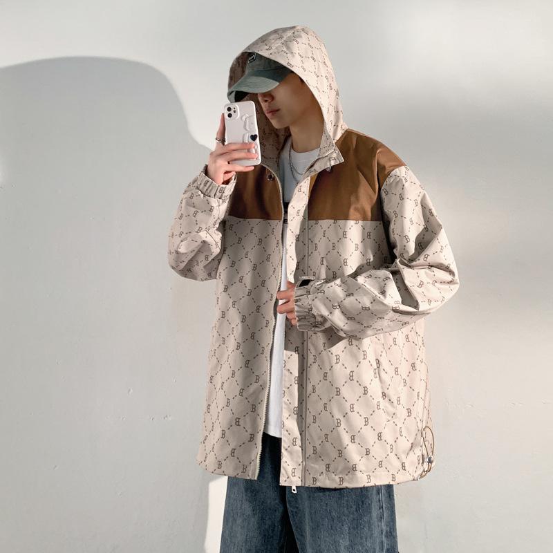 Men's Spring and Autumn Hooded Jacket, High-end Trendy Teen Ruffian Jacket