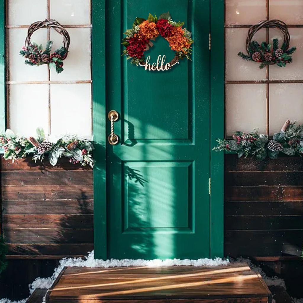 Fall Wreath for Front Door Hydrangea Wreath Autumn Wreath Hello Werath for Outdoor Window Christmas Wreaths for Wall