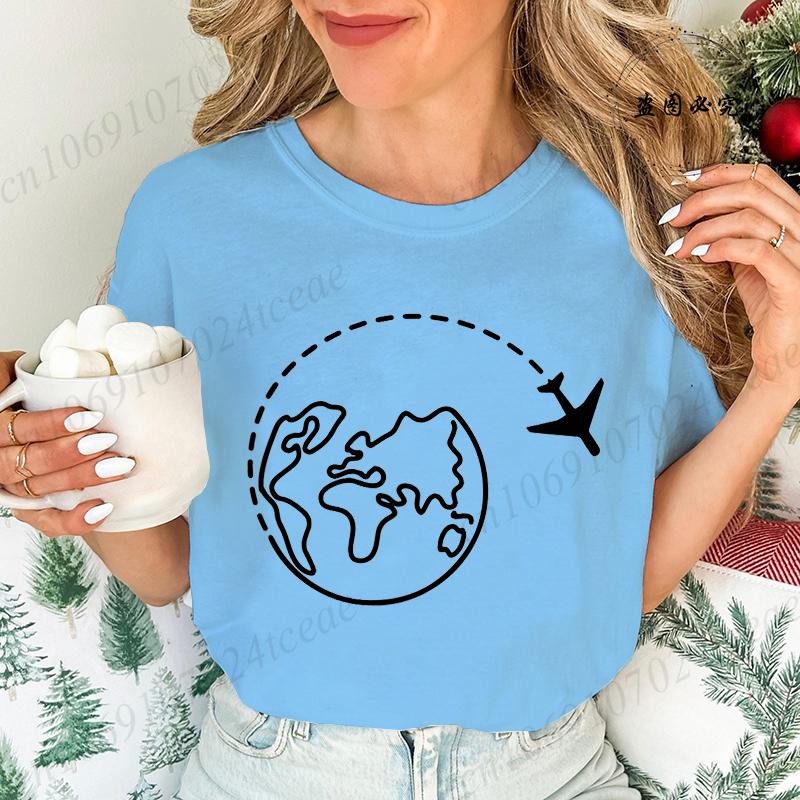 Global Traveling Travel Around The World T-Shirts for Women, Funny Airplane Tops Tees,trip Graphic Women's Men Tee Top Clothing