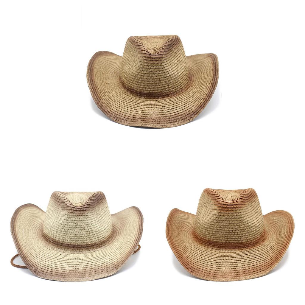 Cowboy Style Straw Hat With Wide Brim For Outdoor Sun Protection And Casual Wear